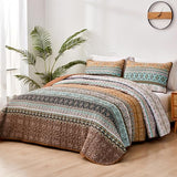 WONGS BEDDING Boho Fall Quilt Set Twin, Brown Bohemian Quilt Bedding Set, Ultra Soft Lightweight Bedspread for All Season Reversible Microfiber Coverlet Bedding Set 68"x86"(3 Pieces) WONGS BEDDING