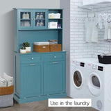 LOUVIXA Kitchen Pantry Storage Cabinet, Microwave Cabinet with Tilt Out Trash Cabinet, Freestanding Kitchen Hutch,Tall Pantry Cabinet Cupboard (Blue) LOUVIXA