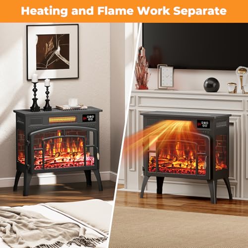 Kucreiheat Electric Fireplace Heater 23" w/Remote, 3D Flame Effects, 750/1500W Electric Heater Fireplace w/Timer, Overheat Protection, Energy Saving Electric Fireplace Stove for Indoor Use, Black Kucreiheat