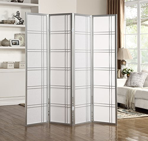 Roundhill Furniture Seto 4-Panel Room Divider Screen, Silver Roundhill Furniture