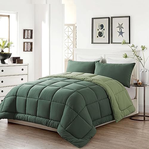 DOWNCOOL Twin Comforter Set -All Season Bedding Comforters Sets with 1 Pillow Case -2 Pieces Bed Set Down Alternative Comforter Set -Double Green Twin Bedding Sets(64"x88") DOWNCOOL