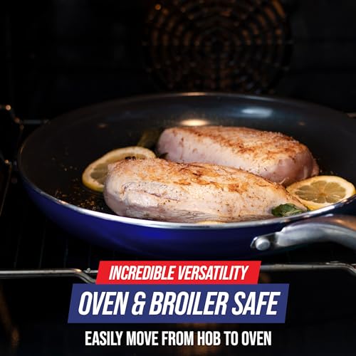 Blue Diamond Frying Pan 8” Skillet, Diamond Infused Healthy Ceramic Nonstick, PFAS and PFOA-Free, Dishwasher and Oven Safe, Even Heating, Metal Utensil Safe, Warp Control Base, Blue Blue Diamond