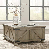 Signature Design by Ashley Aldwin Farmhouse Square Coffee Table with Lift Top for Storage, Grayish Brown, 36 in x 36 in x 18 in Signature Design by Ashley