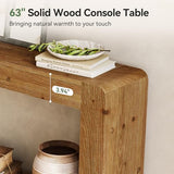 TRIBEWOOD Solid Wood Console Table with Storage, 63-Inch Farmhouse Entryway Table, 2-Tier Narrow Sofa Console Behind Couch, for Living Room, Hallway, Foyer, Rustic Brown TRIBEWOOD