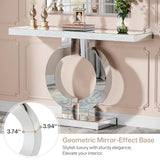 Tribesigns Modern Mirrored Console Table, Glass Sofa Table with Mirror Finish, 43-Inch Entryway Table with O-Shaped Base, Rectangular Accent Foyer Table for Living Room Hallway Entrance (Silver) Tribesigns