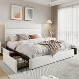 Allewie Modern Full Size Platform Bed Frame with 4 Storage Drawers and Velvet Upholstered Headboard, Wooden Slats Support, Upholstered Mattress Foundation/No Box Spring Needed/Easy Assembly, White Allewie