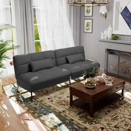 COMHOMA Convertible Sofa Bed,72″Fabric Couch with Adjustable Backrest,Loveseat Recliner Sleeper Living Room Furniture futon Set (Black) COMHOMA