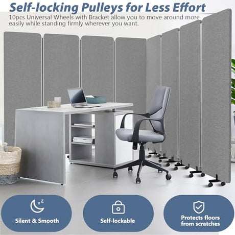 Acoustic Room Divider Privacy Panel with Wheels, 4 Panel Soundproof Room Divider (Aluminum Frame) for Room Partition, Folding Room Dividers Separation Office Cubicle Wall Sound Proof Partition Divider HOMSCREENER