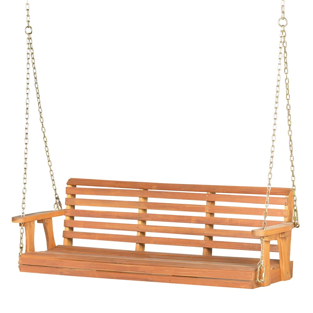 Panana Acacia Wood Porch Swing 2-Seater Outdoor Wooden Swing Bench with Hanging Chains for Garden Backyard Deck Patio Panana