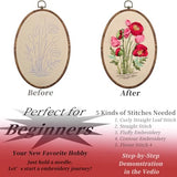 FONNUY Ribbon Embroidery 3D Flowers Pattern Design Kit Embroidery DIY Handwork Set Oval Home Decoration (Red Rose)