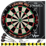 Viper League Pro Regulation Bristle Steel Tip Dartboard Starter Set with Staple-Free Bullseye, Radial Spider Wire, High-Grade Sisal with Rotating Number Ring, Chalk Cricket Scoreboard, Steel Tip Darts Viper
