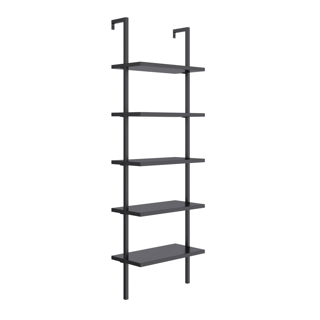 Nathan James Theo 5-Shelf Black Modern Bookcase, Open Wall Mount Ladder Bookshelf with Industrial Metal Frame Nathan James