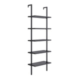 Nathan James Theo 5-Shelf Black Modern Bookcase, Open Wall Mount Ladder Bookshelf with Industrial Metal Frame Nathan James