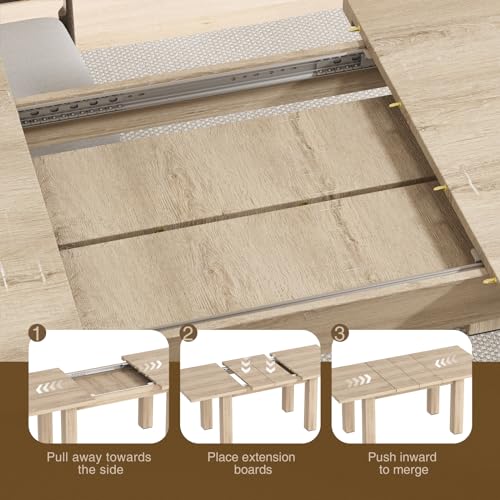 Halitaa Extendable Dining Room Table for 6-10 Person, 55'' to 78'' Rustic Expandable Rectangle Dining Table, Meeting for Small Kitchens, Dining Office Areas, Oak Halitaa