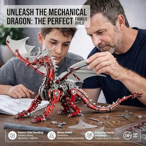 3D Metal Dragon Model Kit for Adults, Mechanical Pterosaur Puzzle, DIY Assembly Steel Model, Challenging Building Kit, Unique Gift for Men Desk Decor