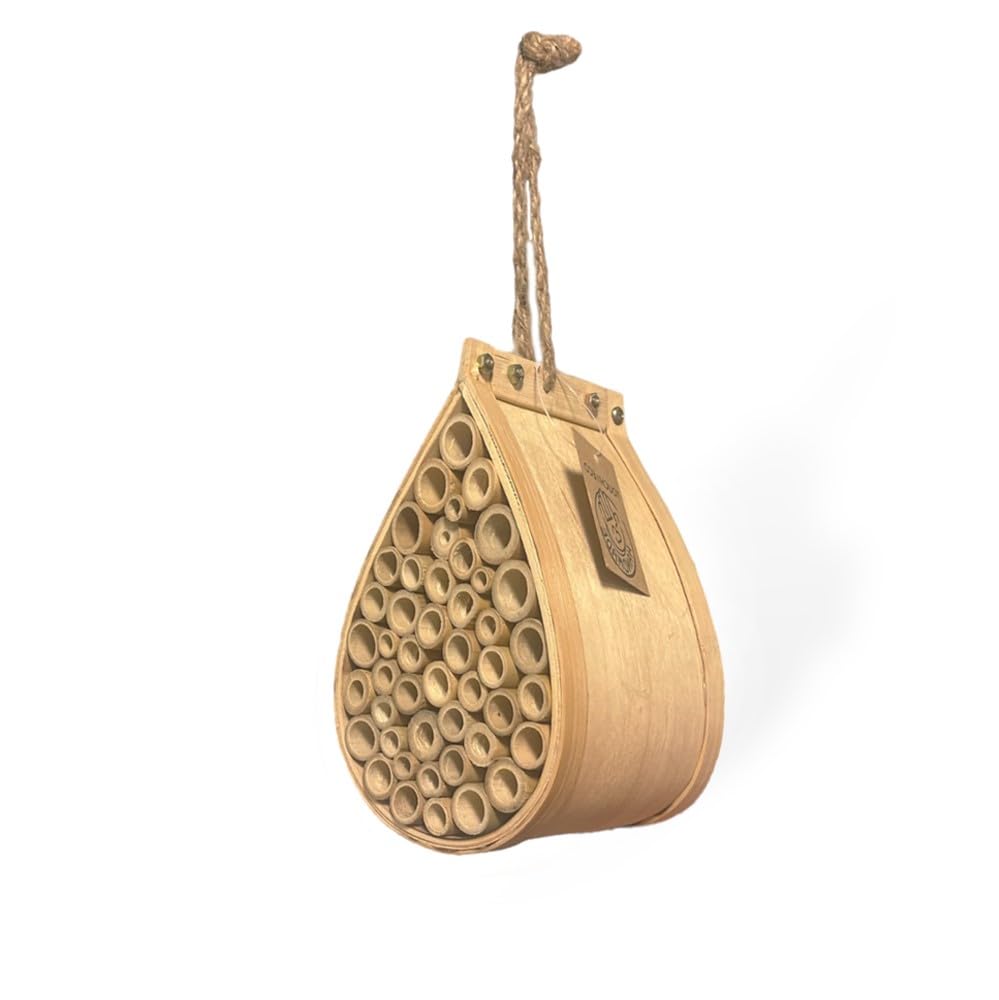 Pollinating Palace-Mason Bee House, Natural Hanging Wooden bee House Habitat with Bamboo Tubes for The Garden and Yard - WoodArtSupply