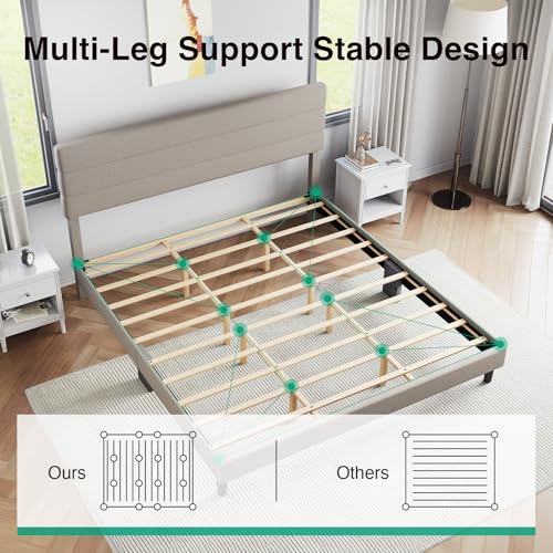 Novilla King Bed Frame and Headboard, King Bed Frame, Linen Upholstered Stripe Bed Frames, No Box Spring Needed, Heavy Duty Feet, Easy Assembly, Beige Novilla