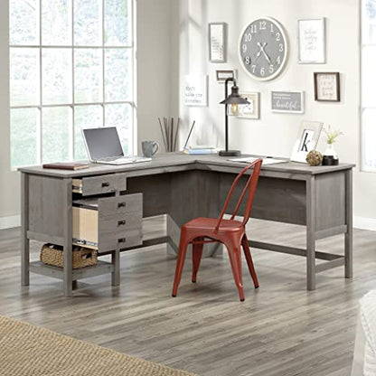 Sauder Cottage Road L-Desk, L: 65.12" x W: 58.66" x H: 29.76", Mystic Oak finish - WoodArtSupply