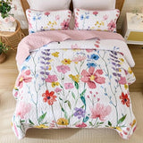 Anibedding Queen Quilt Set, Reversible Pink Floral Bedspread Soft Microfiber Lightweight Queen Size Quilt Bedding Sets Flower Coverlet for All Season(Queen, 96"x90") Anibedding