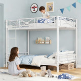 IDEALHOUSE Metal Bunk Bed Twin Over Twin, Modern Heavy Duty Bunkbeds with Safety Guard Rails & Space-Saving Design, Steel Twin Bunk Beds for School, Bedroom, White IDEALHOUSE