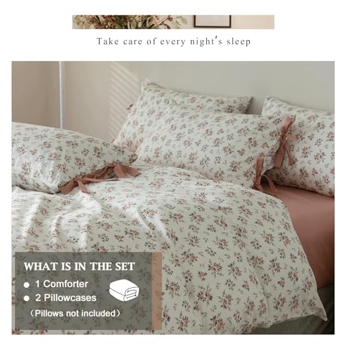VM VOUGEMARKET Floral Comforter Set Twin,Pink Flower Bedding Set Nature Botanical Style,1 Soft Comforter and 2 Pillow Shams for Girls Women(3pcs,Twin XL) VM VOUGEMARKET