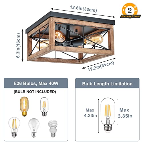 eyassi Wooden Flush Mount Ceiling Lights, 4-Light Farmhouse Close to Ceiling Lighting Fixtures Black Ceiling Lamp for Kitchen Island Living Room Bedroom Hallway Laundry Entryway - WoodArtSupply