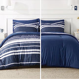 Bedsure Full Comforter Set 7 Pieces, Blue Striped Bedding Set for All Seasons, Reversible, Cationic Dyeing Bed in a Bag with Comforter, Sheets, Pillowcases & Shams Bedsure