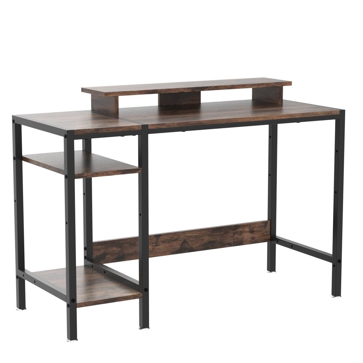 MINOSYS Gaming/Computer Desk - 47” Home Office Small Desk with Monitor Stand, Rustic Writing Desk for 2 Monitors, Adjustable Storage Space, Modern Design Corner Table.