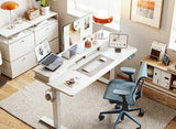 CubiCubi 55 x 24 Inch Electric Height Adjustable Standing Desk with Double Drawers, 4 Adjustable Feet & 2 Hooks, Home Office Computer Workstation, White CubiCubi