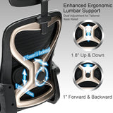 Ergonomic Office Chair, Mesh Desk Chair with Headrest, Lumbar Support, Thick Seat Cushion, Flip-up Arms, High Back Computer Task Chairs for Home Office (English, Black/Gold) CASASIO