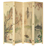 MyGift 4-Panel Folding Bamboo Room Divider Asian-Inspired Cherry Blossom Scene, 6 FT Freestanding Floral Artwork Room Partitioner with Beige Wood Frame MyGift