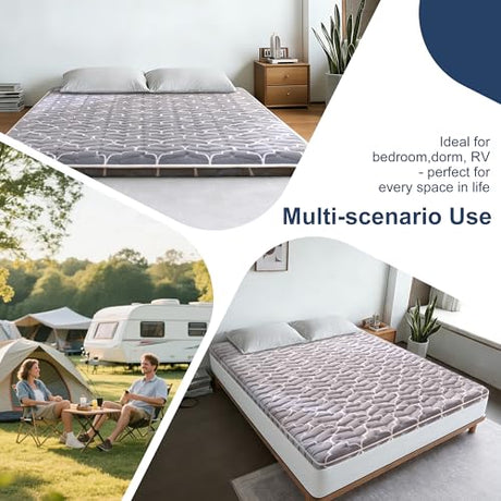 6th Generation Japanese Floor Futon Mattress - Extra-Thick 9-Layer Modern Futon with 100% High-Density Foam, Portable Floor Mattress Sleeping Pad for Adults, Guest Room, Dormitory, Full Size (54"X80") Feisaibaoly