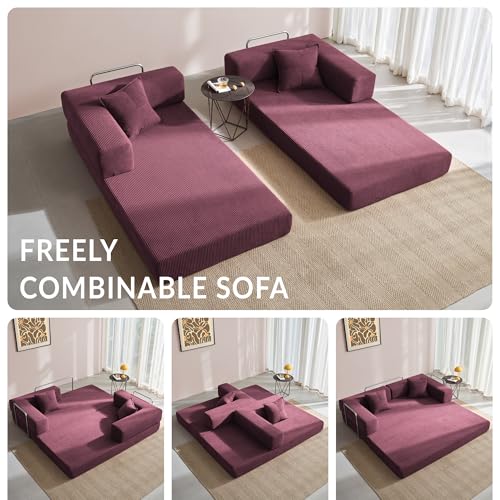 YINIX Foldable Sofa Bed, 78'' Folding Floor Couch, Compressed Convertable Sleeper Sofa, Memory Foam Couch with Pillow Back Support Armrest, 4-in-1 Futon Sofa Bed for Living Room, Wine Red YINIX