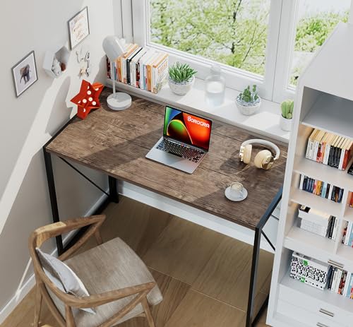 Coavas Folding Desk No Assembly Required, 39.4 inch Writing Computer Desk Space Saving Foldable Table Simple Home Office Desk,Brown Coavas