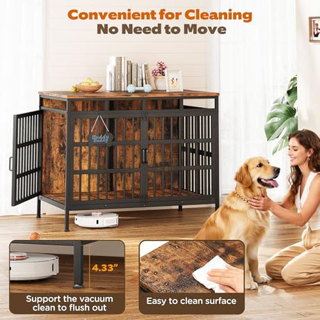 Linvivon 47 Inch Dog Crate Furniture, Heavy Duty Dogs Kennel for Small Medium Large Dogs, Double Doors Indoor Decor Pet House Cage, Anti Escape Wooden Dog Cage with Name Tag End Table, TV Stand, Brown Linvivon