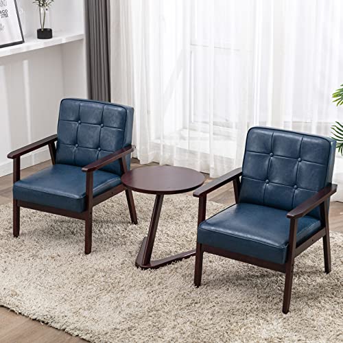 Okeysen Accent Chairs Set of 2 with Side Table, Mid Century Modern Accent Chair, Retro Wood and Fabric Armchairs Side, Lounge Reading Comfy Arm Chair for Living Room, Bedroom, Office Okeysen