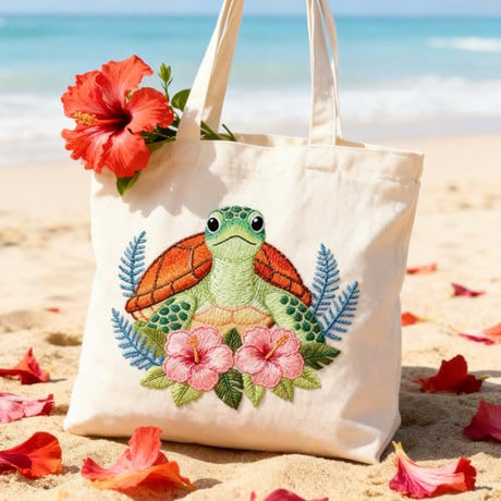 BEUNITONE 4 Sets Sea Turtle Embroidery Kits for Beginners DIY Craft Kits for Adults with Printed Patterns, Hoops and Instructions, Hibiscus Flower Needlepoint Kits for Clothing and Home Decor BEUNITONE