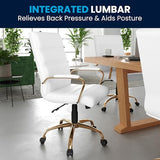 Flash Furniture Whitney Mid-Back Swivel LeatherSoft Desk Chair with Padded Seat and Armrests, Adjustable Height Padded Office Chair, White/Gold Flash Furniture