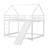 Full Size Loft Bed with Slide, Space Saving House Bunk Beds for Kids Bedroom Furniture, Pine Wood Bed Frame with 12.4" High Safety Guardrail & Ladder, No Box Spring Needed, Teens, Girls, Boys, White Obuvar