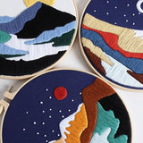 GLTAYLMY 3 Set Landscape Embroidery Kits for Beginners with Mountain Sun Moon Pattern,Adults Starter Cross Stitch Kit DIY Needlepoint Kits