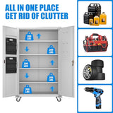 Upgraded Wide and Deep Garage Storage Cabinet with Wheels and Doors,Metal Storage Cabinet with Pegboards and 4 Adjustable Shelves for Garage Home Basement,Required Assembly,White,43.3"Wx21.9"Dx72"H Reemoon