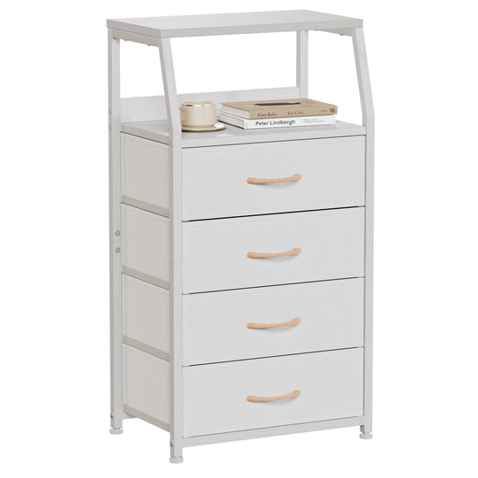 Furnulem Tall 4 Drawers Dresser, Vertical Storage Tower for Bedroom, Hallway, Entryway, Nursery, Closet Organizer, Nightstand Bedside Table Furniture, Sturdy Steel Frame, Wood Top, White - WoodArtSupply