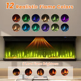 3 Sided Electric Fireplace, 50" Smart WiFi Fire Place Mount/Built-in, 12 Realistic Flame Colors, 5 Color Brightness, 1500W with Timer Remote Control, Log, Crystals JINJUNYE