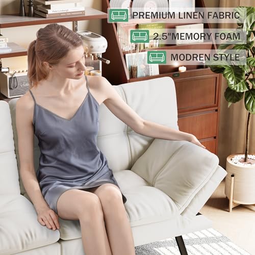 Opoiar 71" L Covertible Futon Sofa Bed,Faux Leather Futon Couch, Memory Foam Modern Loveseat Sleeper, Small Splitback Sofa Couches for Living Room,RV,Home Office,Apartment,White Opoiar