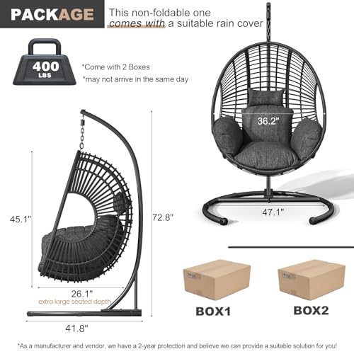 CHINNLUU Oversized Hanging Egg Chair Outdoor Wicker Swing Chair with Stand Rain Cover UV Resistant Cushion 400lbs Capacity for Patio, Garden and Balcony CHINNLUU