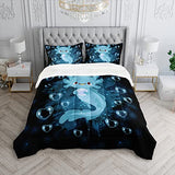 HOSIMA Axolotl Comforter Set Blue Axolotl Pattern Kawaii Bed Set for Kids Bedroom Decor,Twin Bed Set for Girls with 2 Pillowcases. HOSIMA
