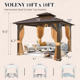 YOLENY 10' x 10' Hardtop Gazebo, Metal Gazebo with Aluminum Frame, Double Galvanized Steel Roof, Curtains and Netting Included, Pergolas for Patios, Garden, Parties, Lawns YOLENY