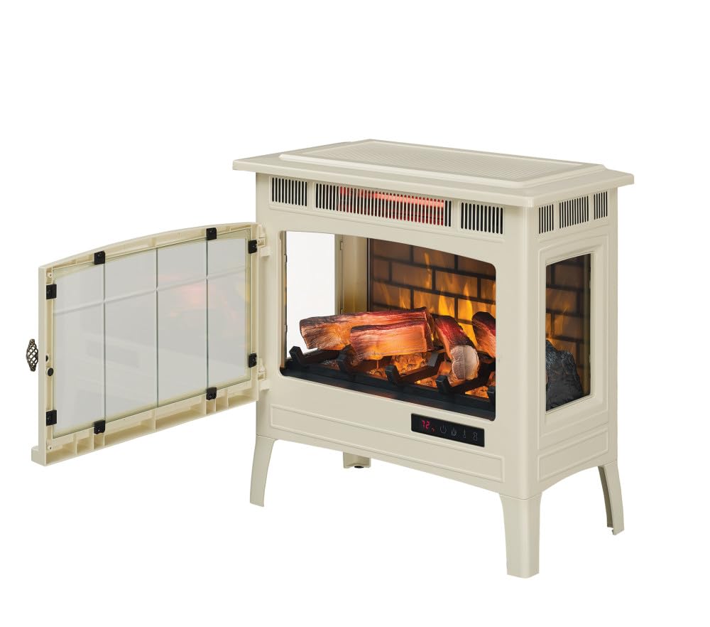 duraflame Freestanding Electric Fireplace Stove Heater with 3D Flame Effect for 1,000 Sq. Ft. Room, Cream Duraflame