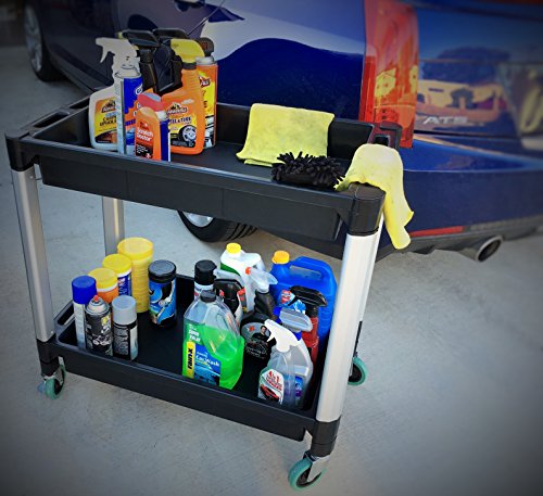 MaxWorks 80384 Black and Gray Two-Tray Service/Utility Cart With Aluminum Legs And 4" Diameter Swivel Castors MaxWorks