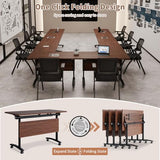Folding Conference Table, Conference Room Tables for 6-12 Person, Modern Modular Training Table with 360° Silent Wheels, Large Mobile Foldable Seminar Meeting Tables for Office (6, Walnut, 47.2in) Jklmzpf